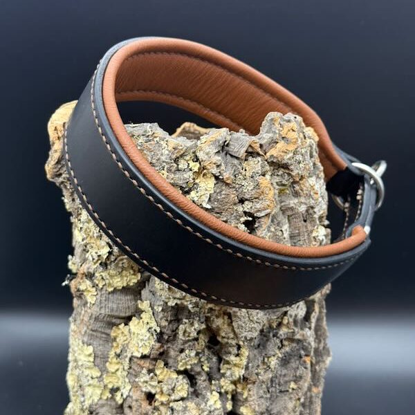 gepolstertes Zugstopp-Halsband "Anton" - Geschirrleder Schwarz