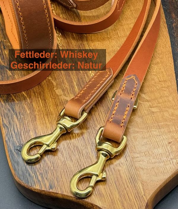 verstellbare Lederleine Majesty aus Geschirrleder Natur mit Fettleder Whisky