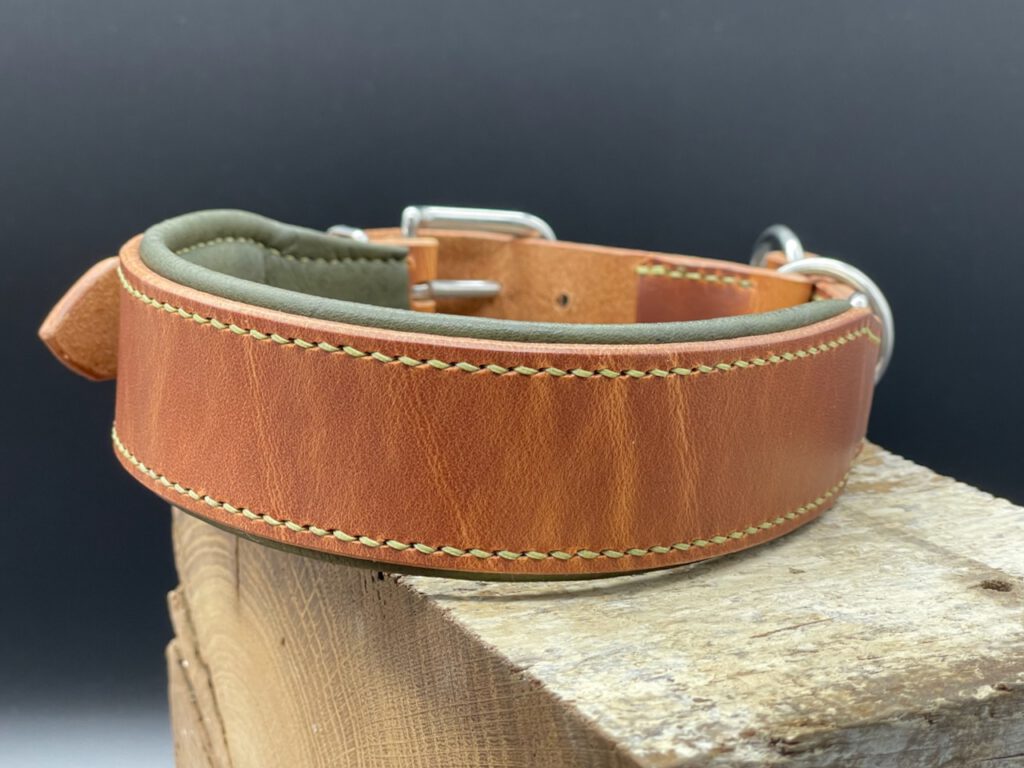 Zugstopp Halsband verstellbar gepolstert - Modell Theo aus hochwertigem Geschirrleder Natur