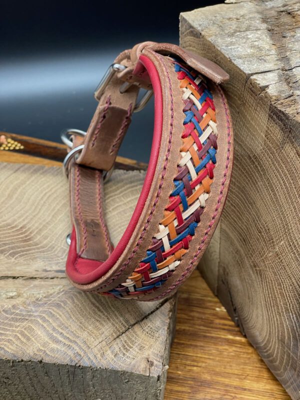 Zugstopp-Halsband "Marley" verstellbar - Geschirrleder Natur geschliffen mit Flechtung – Bild 3