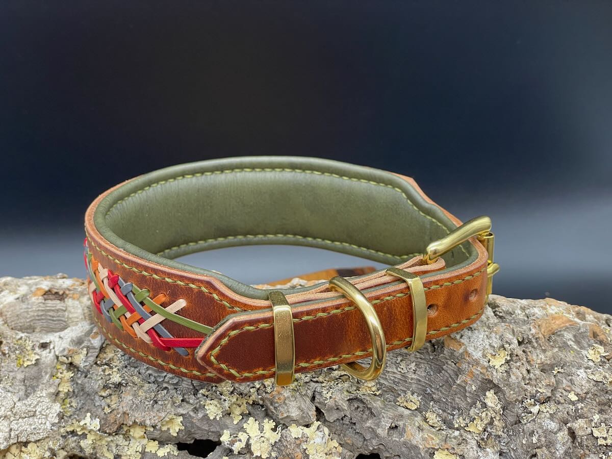 gepolstertes Lederhalsband "Lace" - Geschirrleder Natur mit 5-fach Flechtung – Bild 2