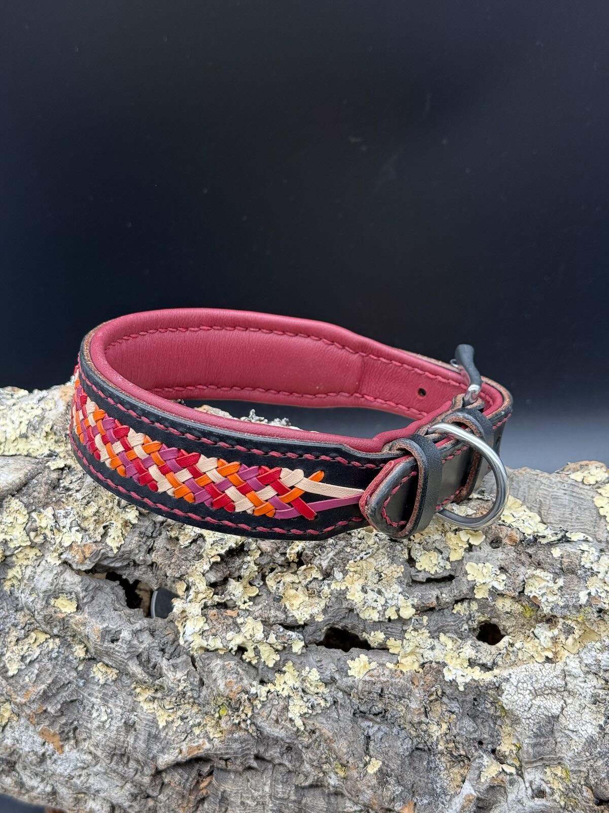 gepolstertes Lederhalsband "Lace" - Geschirrleder Schwarz mit 4-fach Flechtung – Bild 3